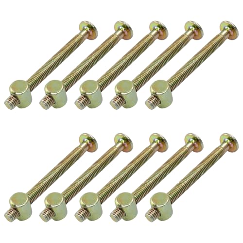 Cjueiom 10 pernos para muebles, M6 x 65 mm, acero al carbono chapado en zinc, tornillos totalmente roscados con tuercas y llave tipo L para muebles, camas, cunas y sillas