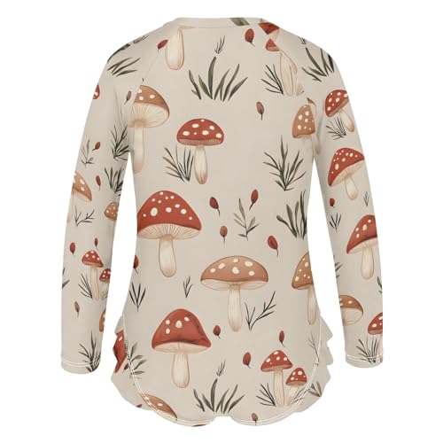 ALAZA Toddler Swimsuit Girl Bathing Suit Swimwear Rash Guard Mushroom Oatmeal Color Long Sleeve 3T3