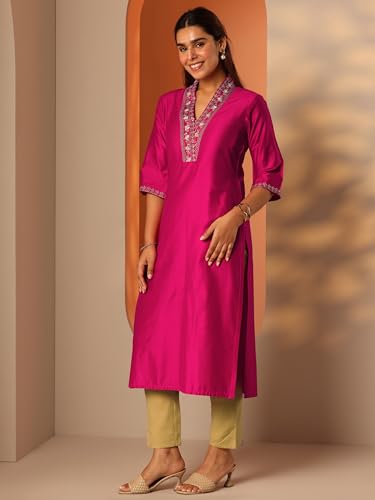 Image of Libas Yoke Design Silk Straight Kurta for Women Suit