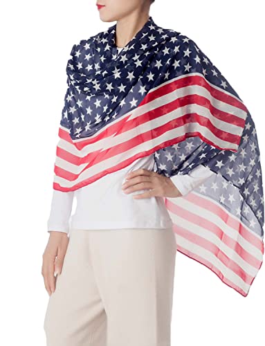 Ib-Ip Women's American Flag Prints Large Gorgeous Lightweight Long Fashion Scarf, Size: One Size, Navy #TOP2