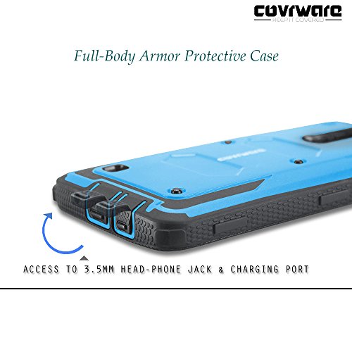 Covrware Aegis Series Case For Lg K7 / Tribute 5 / Escape 3 / Treasure/Phoenix 2, Heavy Duty Dual-Layer Full-Body W/Built-In Screen Protector Rugged Holster Armor Cover Belt Clip Kickstand, Blue #TOP5