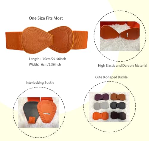 Women 8-Shaped Elastic Belts Stretchy Leather Waistband Wide Stretch Women Dress Belt with Interlock Buckle4