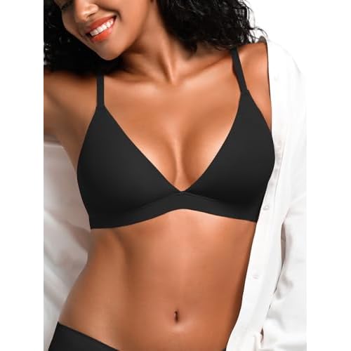 Triangle Bralettes for Women - XS-XL Seamless Unlined Bras No Underwire - Wireless Plunge Comfortable T-Shirt Bra Black Small