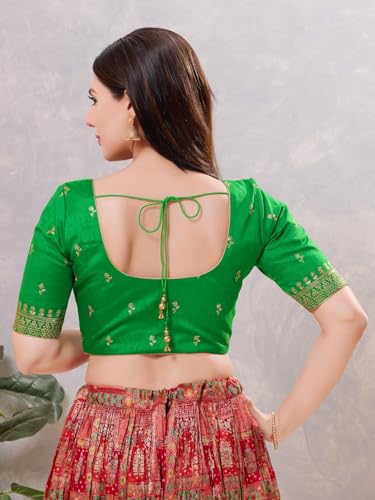 Image of Vamas Women's Silk Padded Self Design Half Sleeve Readymade Saree Blouse (X-1166.ELB)
