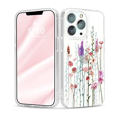 Gronda Mobile Phone Case for iPhone 13 Pro Max 6.7-Inch, Clear Shockproof Protective Case Soft Thin TPU Bumper Flower Cover for iPhone 13 Pro Max Case Cover for Girls Women Pink Floral Cover
