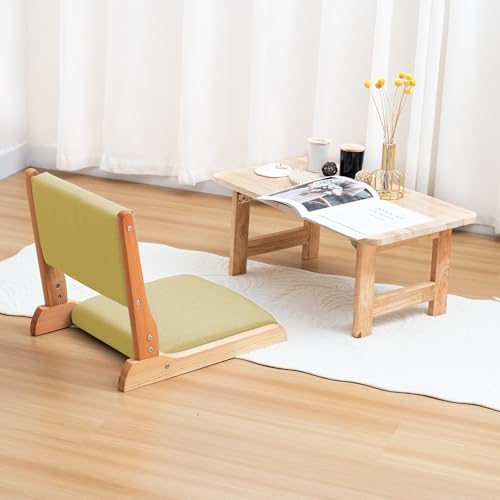 Image of Japanese Floor Chair with Back Support, Foldable Meditation Chair, Legless Tatami Chair with Cushion, Floor Seat for Living Room, Bedroom, Bay Window (1, Green)