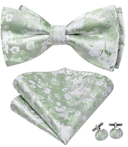 Image of Dubulle Mens Paisley Striped Bowtie Set Pre-tied Bowtie for Men and Pocket Square Set Wedding Business