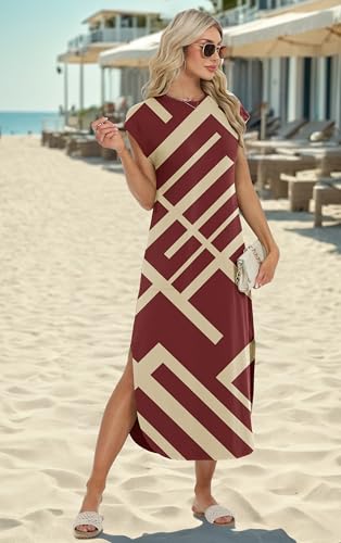 Image of HiMONE Beach Vacation Dresses for Women 2025 Sundress Cap Sleeves Casual Maxi Beach Dress with Pockets XS-2XL