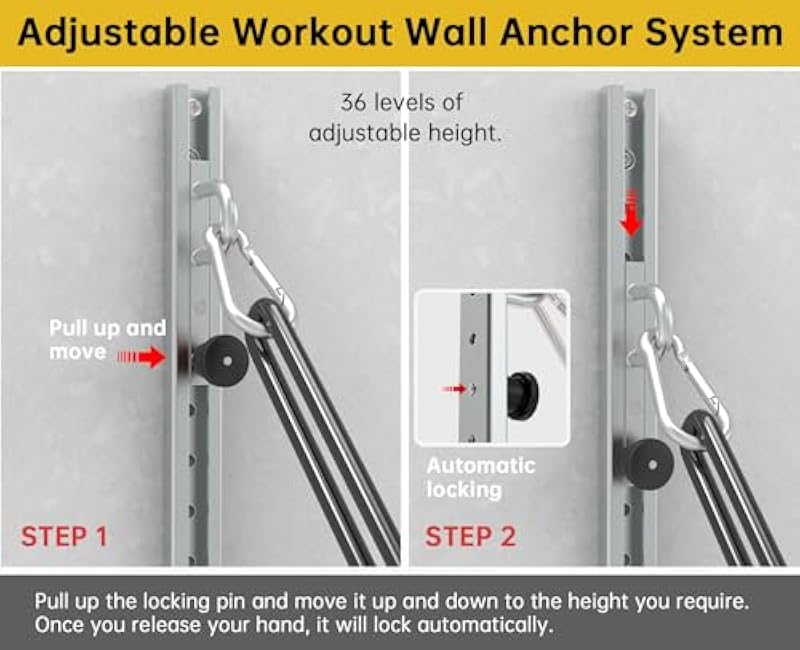 Adjustable Wall-Mounted Anchor Fitness System With Automatic Locking Function£¬ Resistance Band Wall Anchor Exercise Equipment for at Home Gym Fitness Workout,Black