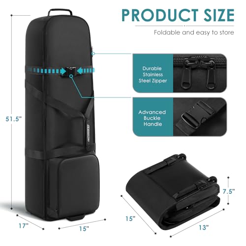 Findway Golf Reisetasche mit Rädern, Hochleistungsfähige 900D Oxford tragbare und wasserdichte Golfschlägertasche, Weich, Gepolstert, Golf Reiseabdeckung für Flug und Fluglinie