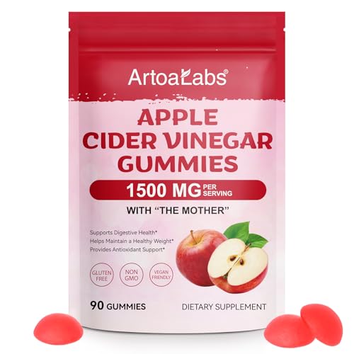 Apple Cider Vinegar Gummies 1500mg with The Mother ACV Gummies with Vitamin B6 B12 & Folic Acid Supports Digestion Energy Natural Apple Flavour 90 Vegan Count