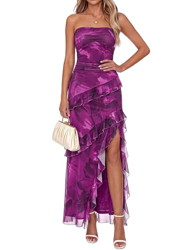 BTFBM Womens Off The Shoulder Summer Dresses,Floral Purple,S