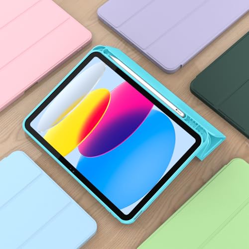 Image of ToaPoia Case for iPad (A16) 11 Inch 2025 /iPad 10th Generation 10.9 Inch 2022, Slim Trifold Stand Protective Cover with Pencil Holder and Soft TPU Back,Support Auto Sleep /Wake (Cyan)