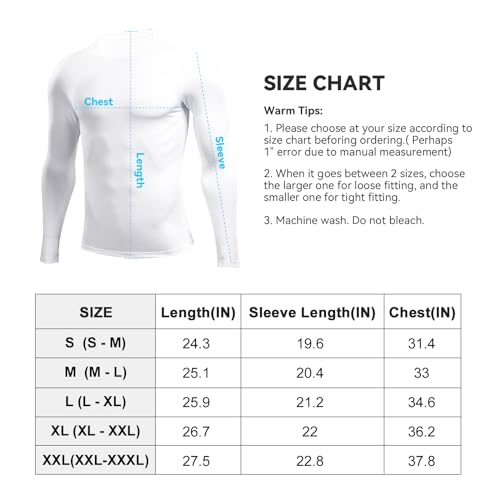 Vlitepro 3 Pack Men'S Compression Shirts Long Sleeve Athletic Base Layer Running Top Uv Sun Protection Outdoor Work Out Shirts White Medium thumb #6