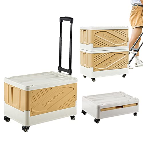 Xcbyt Foldable Rolling Crate Utility Cart - 50 L Rolling Cart Multifunctional Foldable Large-Capacity With Lid On 4 Universal Wheels For Teachers Shopping Made From Heavy Duty Plastic #TOP22