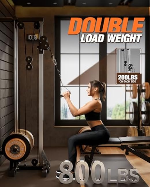 LAT Pulldown Machines, Wall Mount Cable Station for Home Gym, Adjustable Dual Pulleys Cable Crossover Machine with 18 Positions, Heavy Duty Upper Body Weight Machines Workout Equipment