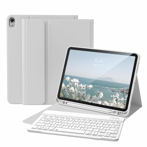 Teclado iPad 11 gen desmontable en funda de TPU gris para evitar roturas por caídas