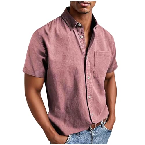 Cambkatl Men's Vintage Hawaiian Dress Shirts Casual Short Sleeve Button Down Loose Lapel Summer Beach Shirts with Pocket