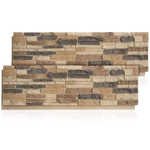 Maasechs 2 Pack Faux Stone Panels Interior 45.6''l x 11.8''h x 0.98''d Faux Siding Panels Exterior Artificial 3D Veneer for Wall Decor Outdoor Home Improvement Projects (Light Brown)