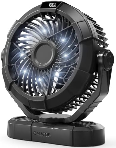 Gaiatop Portable Camping Fan with LED Lantern, Power Display 360°...