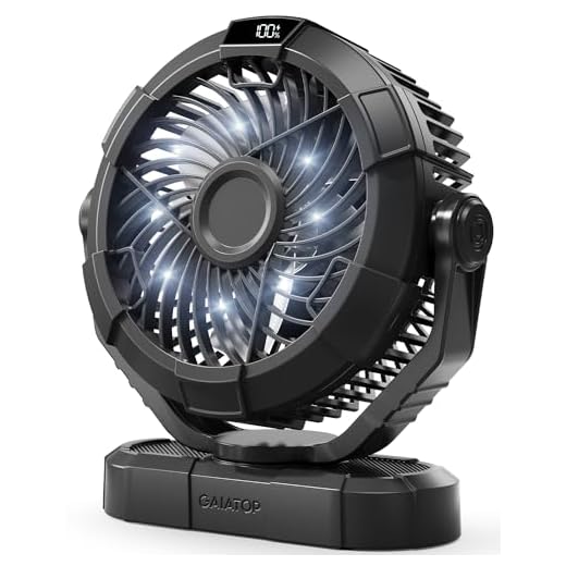 Gaiatop Portable Camping Fan with LED Lantern, Power Display 360° Head Rotation, Hanging Hook for Tent, 3 Speed Quiet Rechargeable, 4000mAh Battery Operated USB Fans for Indoor Outdoor Travel Black