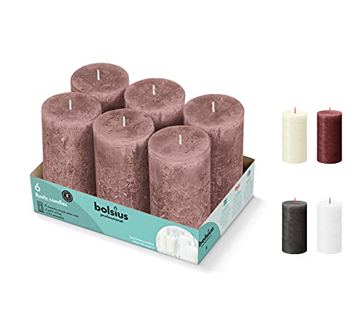 BOLSIUS 6 Pack Suede Brown Rustic Pillar Candles - 2.75 X 5 Inches - Premium European Quality - Includes Natural Plant-Based Wax - Unscented Dripless Smokeless 60 Hour Party and Wedding Candles
