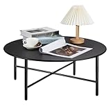 SEBORIO Patio Round Steel Patio Coffee Table, Weather Resistant Anti-Rust and Waterproof Indoor and Outdoor Large Side Table, for Garden Living Room Bedroom BalconyοΌBlackοΌ