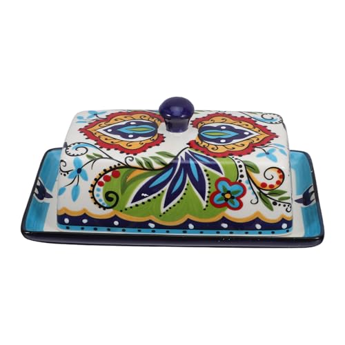 IMIKEYA 1pieza Caja de Mantequilla de Cerámica con Tapa Diseño Floral Creativo Recipiente para Almacenamiento Doméstico Plato para Mantequilla y Snacks Antideslizante y Duradero