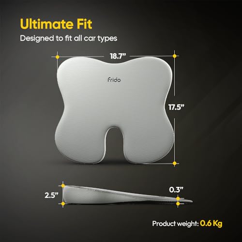 Image of Frido Ultimate Car Wedge Seat Cushion | Memory Foam Cushion with Coccyx Tailbone Cutout | Relieves Hip Pain & Tailbone Pain, Lower Back Pain | Weight <120 kg | Grey (Pack of 1)