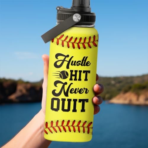Image of SANDJEST Softball Water Bottle 32oz Stainless Steel Insulated Bottles for Men Women Sports Lovers Fan Players Coach - Softball Gifts for Birthday Christmas