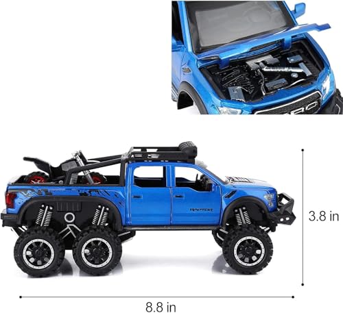 Image of 1:24 Raptor F150 Alloy Metal Diecast Car, Pull Back Toy Car with Openable Doors, Light and Music, Boys Gifts and Toys for Kids (Blue)