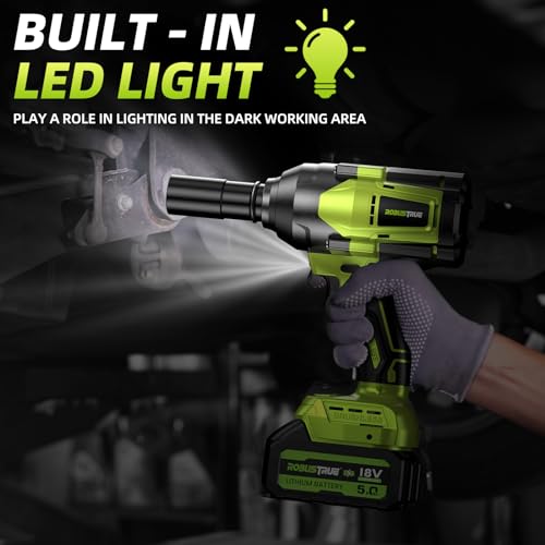 Robustrue RT1200B 1200Nm (860Ft-Lbs) Cordless Impact Wrench, 1/2 High Torque Brushless Impact Gun, 2300Rpm Power Impact Wrench, 2 X 5.0Ah Battery, Fast Charger, Pistola De Impacto For Heavy Duty Truck Rv Mower thumb #6