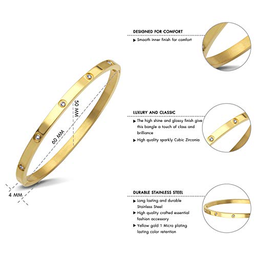 555Jewelry Womens Classic High Polish Stainless Steel Sparkling Cubic Zirconia Cz Hypoallergenic Fine Fashion Girls Jewelry Accessory Hinge Lock Love Cuff Bangle Bracelet, Yellow Gold #TOP2