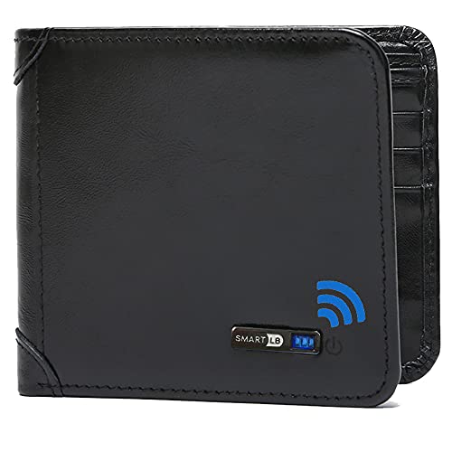 Smart Wallets Anti-Lost GPS Position Record Bifold Cowhide Leather Bluetooth Tracker Men Wallets (Black)