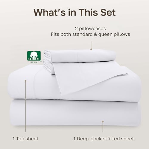 Image of California Design Den Full Size Sheet Set - 100% Cotton, 500 Thread Count Sateen, Deep Pocket Bed Sheets with Fitted Elastic Sheet, Soft Luxury - White