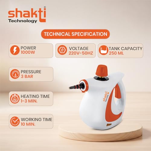 Image of Shakti Technology Steam Blast Multi-Purpose Steam Cleaner for Home - Kills 99.9% Germs - 1000W High Pressure Power for Tough Grease, Kitchen Chimney & Car Detailing