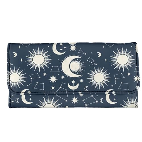 Image of AFPANQZ Wallet for Women PU Leather RFID Blocking Womens Wallet, Sun Moon Print Bifold Card Holder with ID Window Gifts for Women RFID Blocking, Card Holder