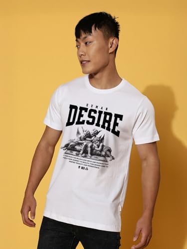 Image of Veirdo Regular Fit Half Sleeves Round Neck Arizona Typographic Printed Pure Cotton T-Shirt for Men (Colors: Green & Navy)