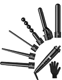 6 in 1 Lockenstab mit Große und Kleine Locken Profi Curling Iron Verschiedenen Aufsätzen Lockenwickler Set Keramikbeschichtung mit Handschuhe