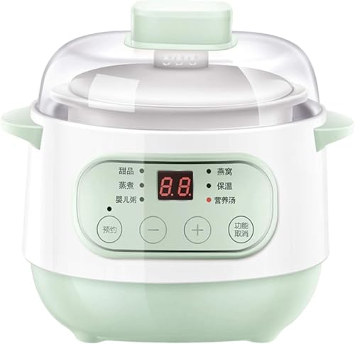 Electric Slow Cooker - 1l Ceramics Water Stew Pot 200w Smart Reservation Household Kitchen Appliance With Timing Function, Green