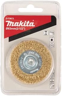 Makita D-73673 Rundbürste Ø 63 mm, gewellt, fein, vermessingt, 1/4"-Sechskantaufnahme, feine Drahtbürste zum Bearbeiten von Holz und Metall