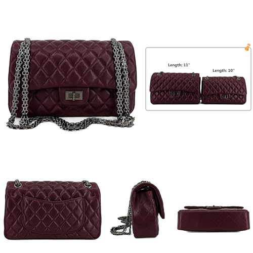 Quilted Leather Crossbody Bags for Women,Soft Lambskin Adjustable Double Chain Strap Shoulder Bag,Designer Flap Purse2