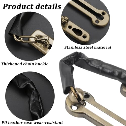 Door Chain Lock, 2 Stück Türgriffkette mit Kratzschutz, Türkette Sicherheitsschloss, Edelstahl Türkettenschloss für Hotel, für Haustür und Wohnungstür, mit Kindersicherung geeignet, Bronzefarbe