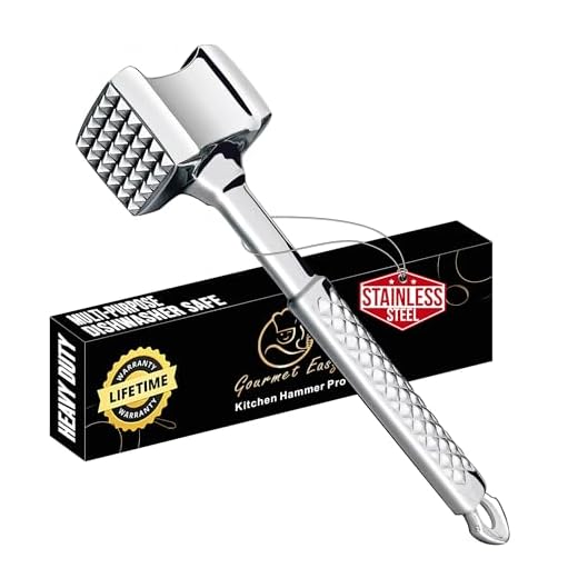 Meat Tenderizer Mallet Stainless Steel, Premium Meat Hammer Tenderizer, Kitchen Meat Mallet for Chicken, Conch, Veal Cutlets, Beef & Steak, Meat Pounder Flattener, Non-Slip Grip with 5 years Warranty