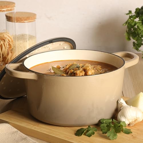 Image of Crock-Pot Artisan 5-Quart Enameled Cast Iron Dutch Oven Pot with Lid, Round, Gradient Taupe, Oven Safe Cookware