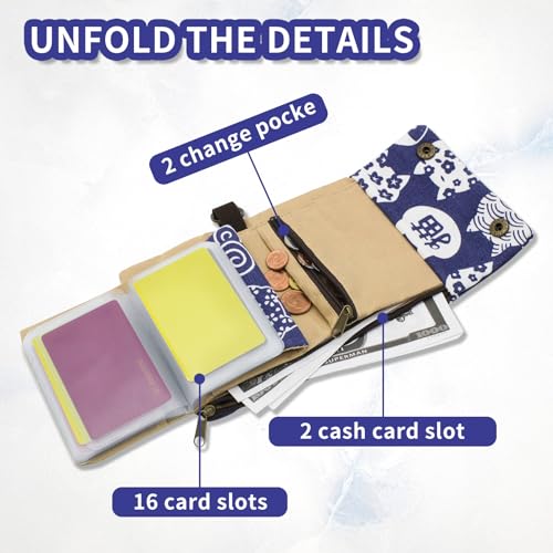 Womens Trifold Wallet, Canvas Wallet Ladies Wallet for Women, Women Wallet with Keyring Cute Wallet for Credit Card, Coin, Cash, Receipt (lucky cat)3