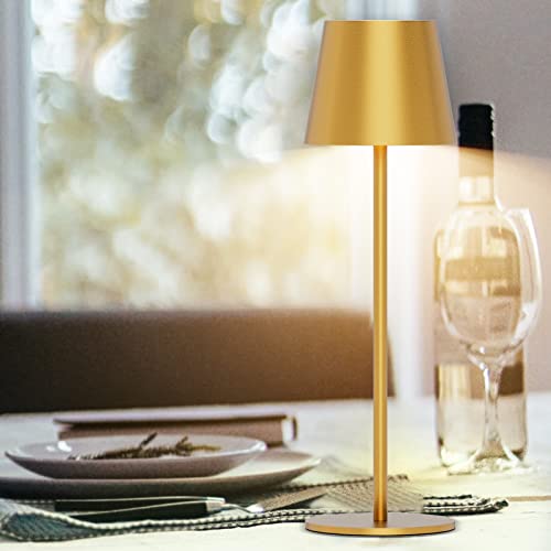 Ralbay 1 Pack Gold Led Cordless Table Lamp, 5000Mah Rechargeable Battery Lamp, Stepless Brightness Gold Dining Table Lamps, Ip54 Waterproof Battery Powered Lamps Outdoor Cordless Table Lamps #TOP6