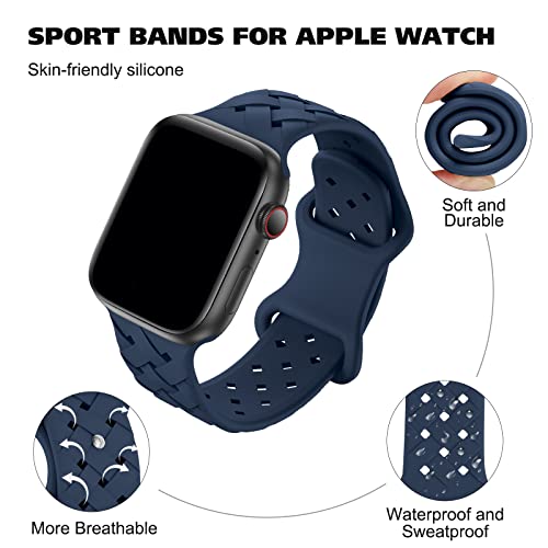 Image of Silicone Braided Weave Bands Compatible with Apple Watch 38mm 40mm 41mm 42mm 44mm 46mm 45mm 49mm, Replacement Sport Breathable Strap for iWatch Series 11 /10 /9 /8 /7 /6 /5 /4 /3 /2 /1 Ultra SE Women Men, Abyss Blue