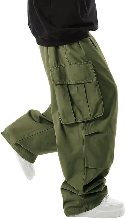 WZIKAI Men's Baggy Cargo Pants Elastic Drawstring Parachute Cargo Pants Casual Loose Fit Joggers Hiking Pants with Pockets - Image 2
