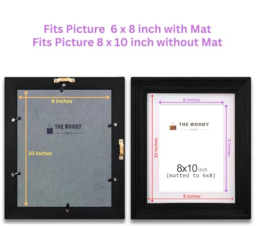 Image of Wooden Rectangular Photo Frame With Mat,Black Photo Frame 6 X 8 Inch With Mat Or 8 X 10 Inch Without Mat For Wall Decoration,Gallery Walls,Best Wooden Photo Frames For Posters& Photos